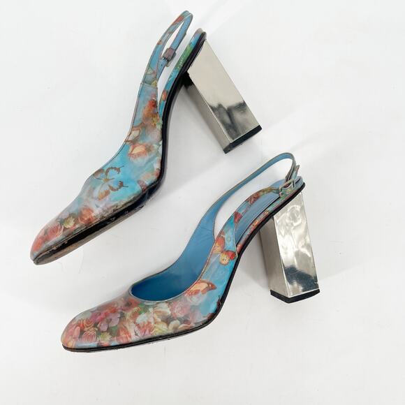 Dolce & Gabbana IT 38 F/W 1999 Butterfly Floral Holographic Slingback Heels - Picture 7 of 15